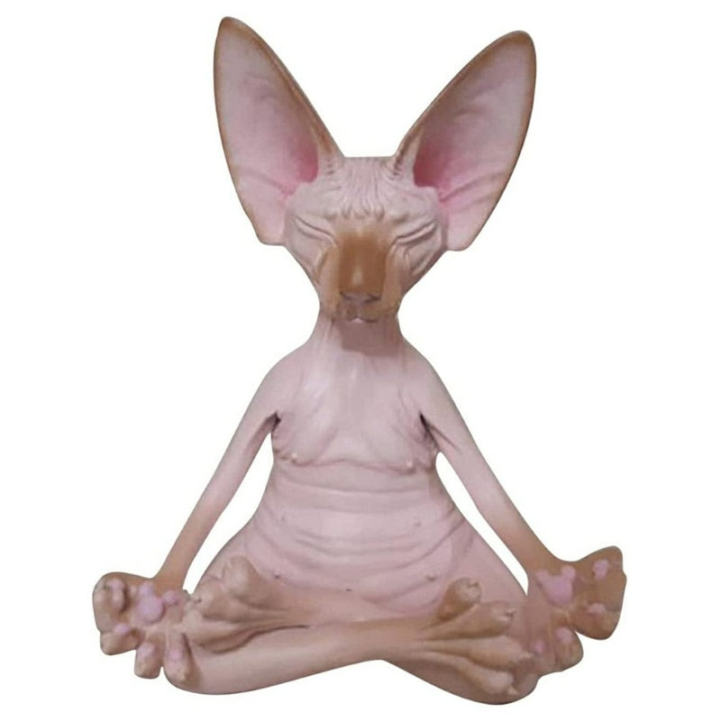 Escultura Estatueta Resina Gato Sphynx Meditando