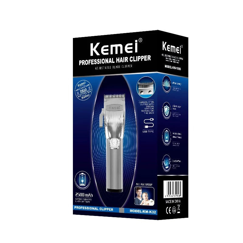 Máquina de Corte de Cabelo s/ Fio Kemei® K-32 Silver