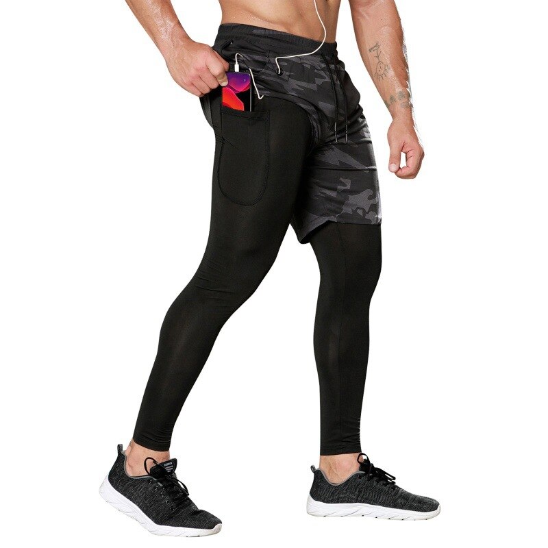 Short Masculino Legging Compressão Esportes Corrida Dry Fit 2 em 1