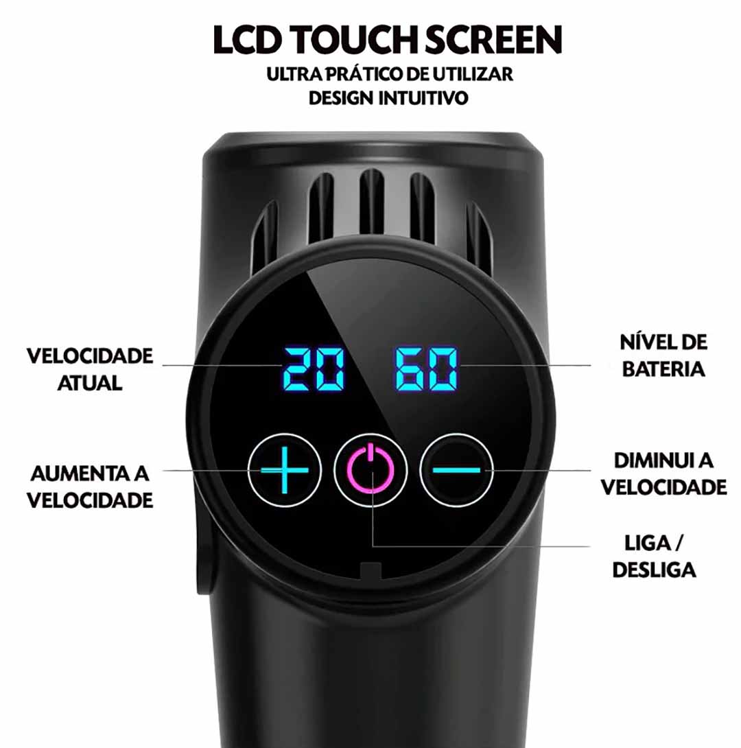 Massageador Portátil Professional c/ LCD Touch Screen 6 Ponteiras (Garantia 1 Ano)