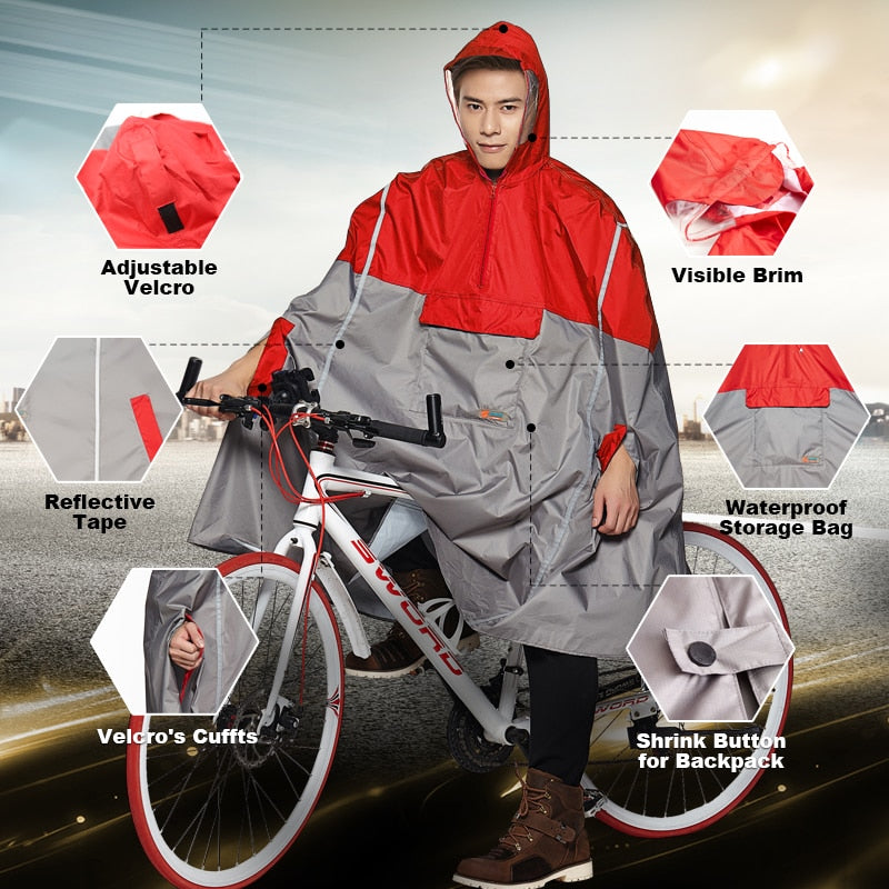 Poncho Capa de Chuva Impermeável Ciclismo ou Moto c/ Capuz e Entrada de Mãos