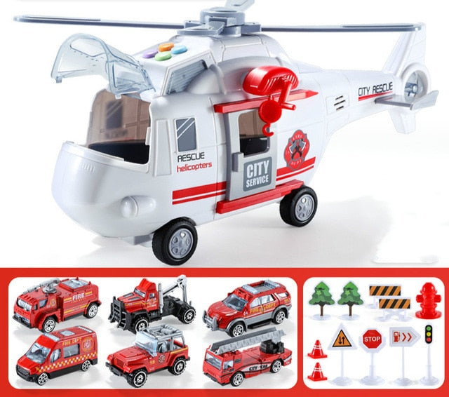 Resgate ® Helicóptero e Carrinhos de Brinquedo c/ Sons e Luzes