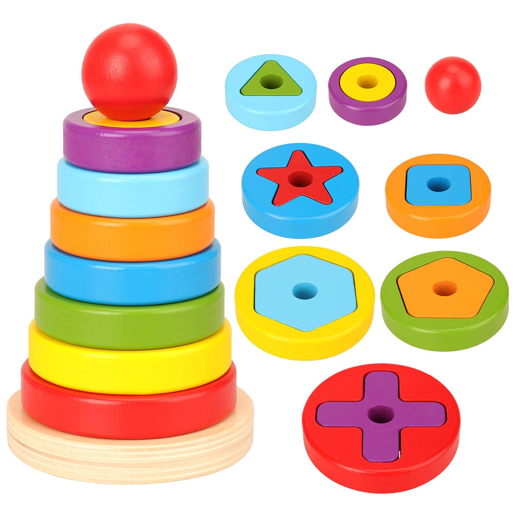 Brinquedo Torre de Madeira com Formas Geométricas