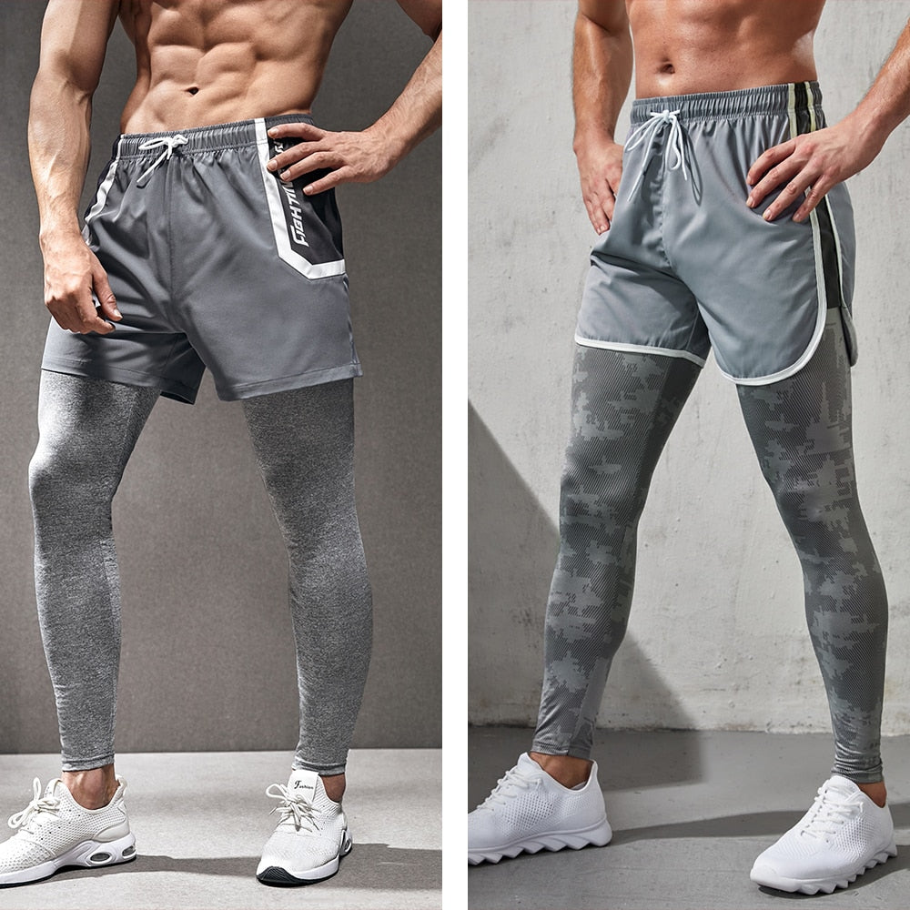 Short Masculino Legging Camo Cinza Compressão Esportes Corrida Dry Fit 2 em 1