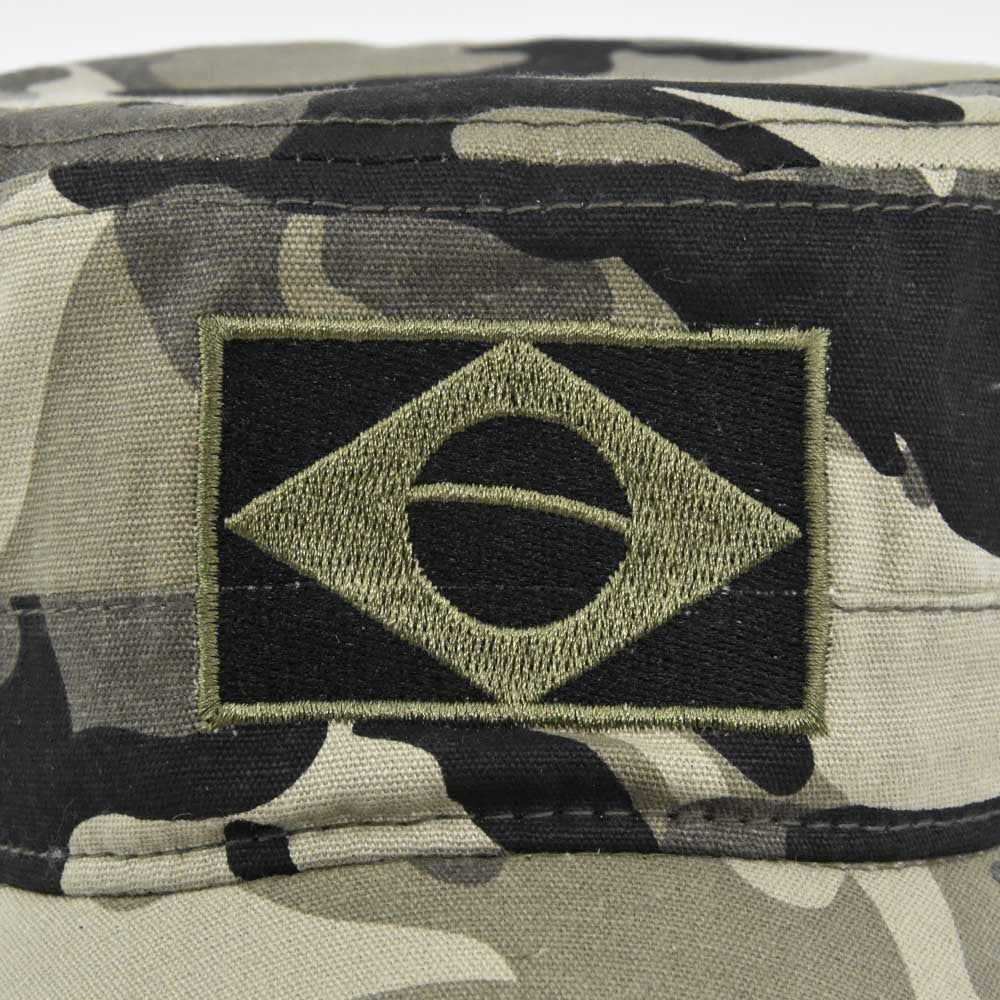 Boné Quepe Militar Camuflado Logo Brasil Aba Curva
