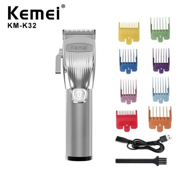 Máquina de Corte de Cabelo s/ Fio Kemei® Professional Silver