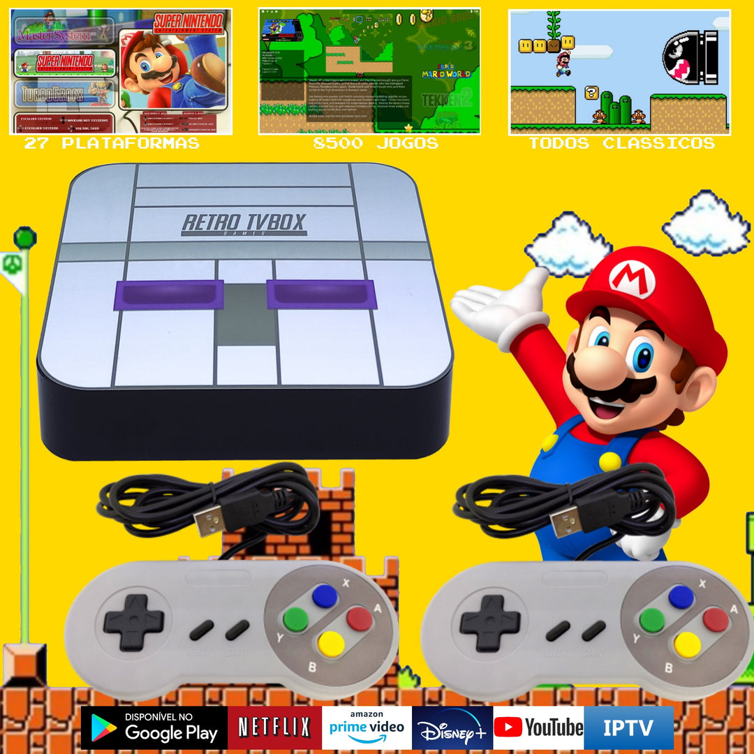 Console de Videogames Retrô Super Nintendo e Com 8500 Jogos + 2 Controles